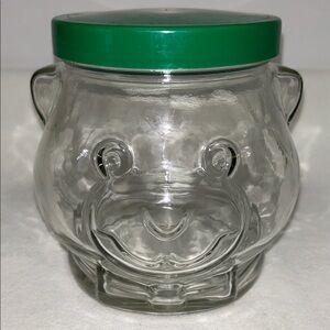 Vintage 1989 KRAFT “ Smoothy Bear” clear glass peanut butter /cookie jar
